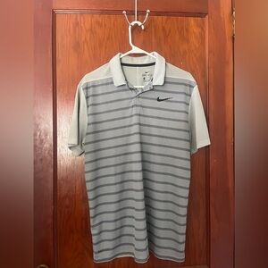 Nike Men's Polo Shirt with Gray and Black Stripes